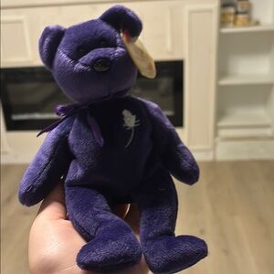 Purple Plush Bear with Embroidered Rose